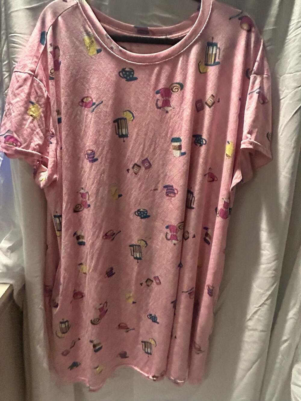 Joyspun Sleep Shirt Size 2X 3X Pink Coffee Print Nightshirt